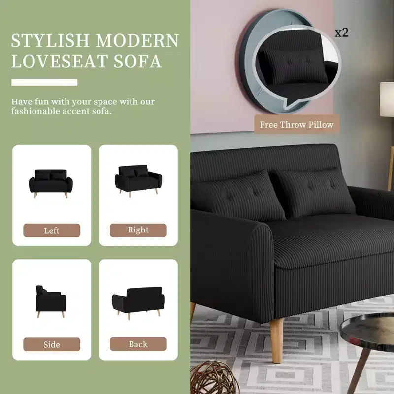 Celebalcony Small Modern Loveseat Couch Sofa, Upholstered 2-Seat Sofa Love Seats for Small Space,Living Room,Studio,Apartment with 2 Pillows