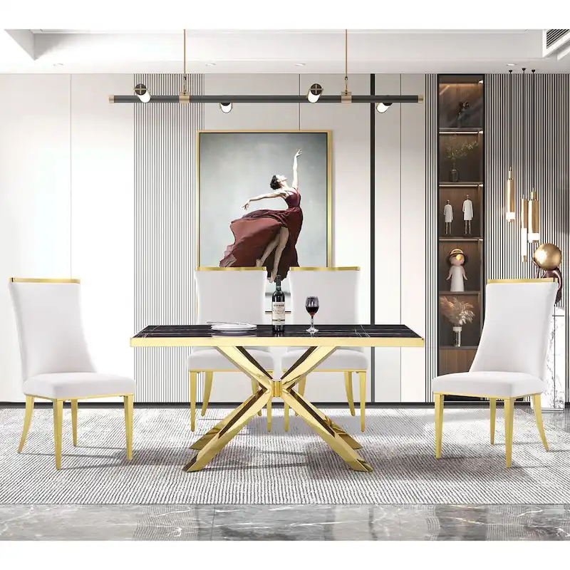 Velvet Dining Room Chairs with Reticulate Texture Back and Metal Trim Top