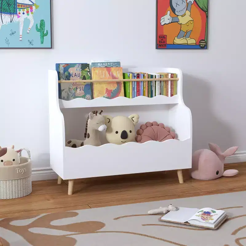 2-Tier Kids Bookshelf with Toy Storage Compartment, White