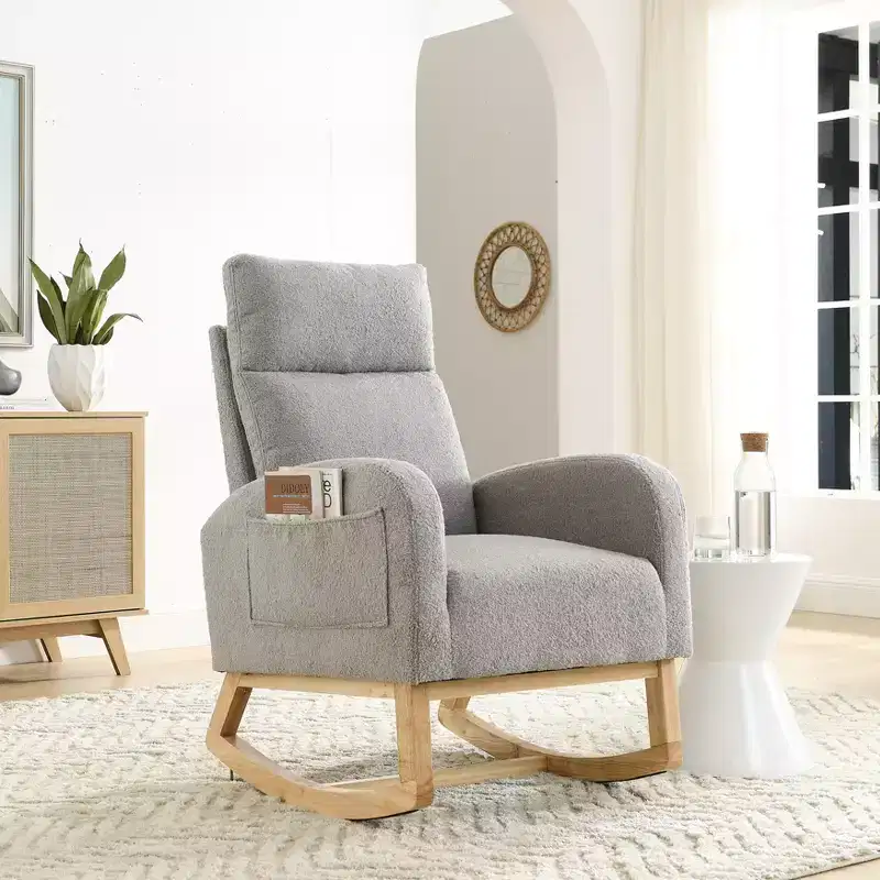 27.6W Accent Rocking Chair, Armchair with High Backrest & 2 Side Pockets, Nursery Glider Rocker - ModernLuxe