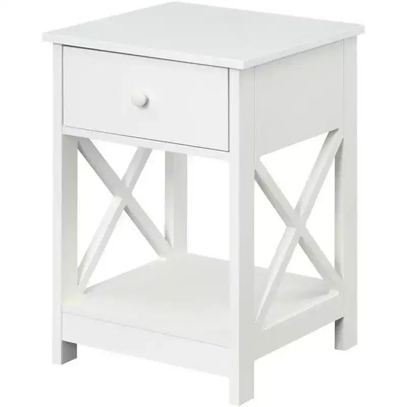 Belmont 1 Drawer End Table with Clean Lined Design, Two Tier Shelves and Pull Out Drawer, Compact Accent Table for Living Room