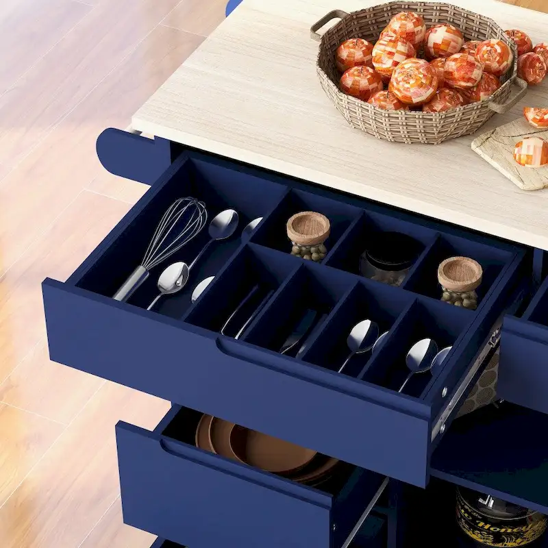 53 in. W Kitchen Island with Countertop and Drawers - N/A