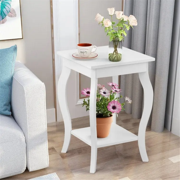 Set of 2 Accent Side Tables with Shelf - 16 x 16 x 24 (L x W x H)