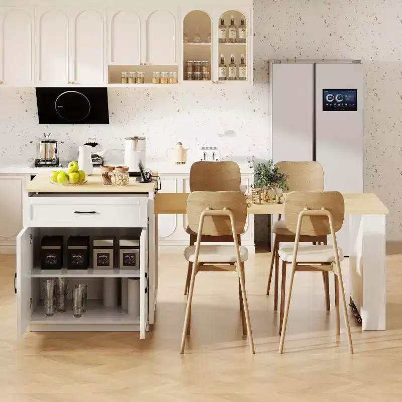 Kitchen with Dining Table, Kitchen Table with Outlet,2 Drawers 2 Side Shelves