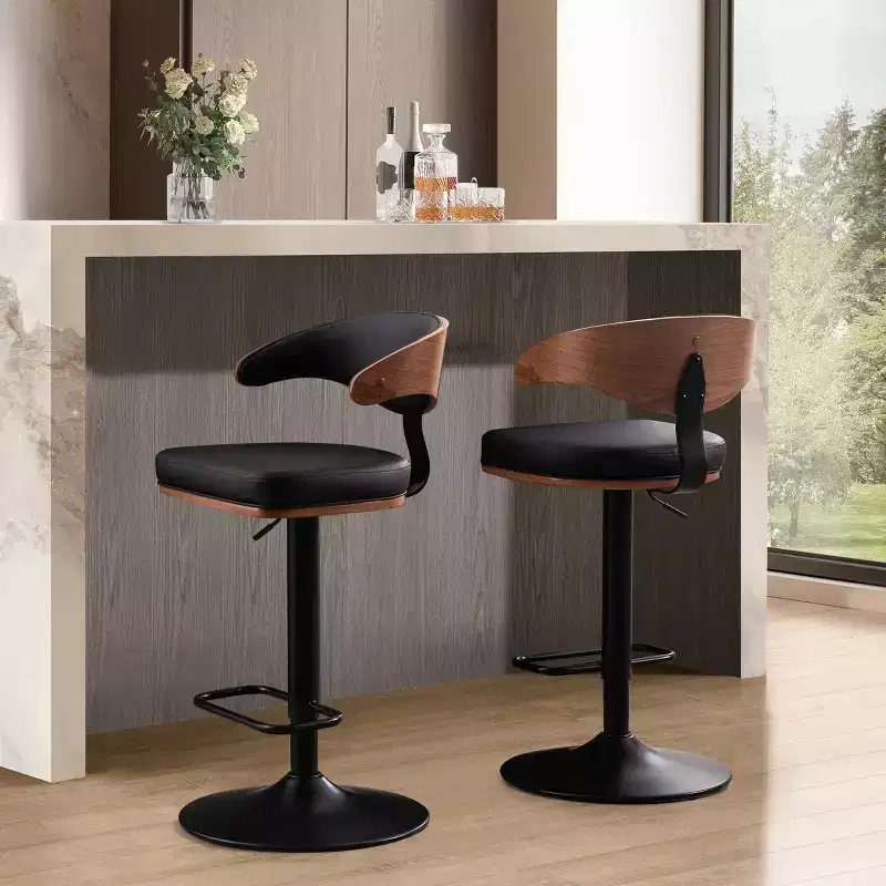 Art Leon Bentwood and Faux Leather Swivel Barstool with Adjustable Height