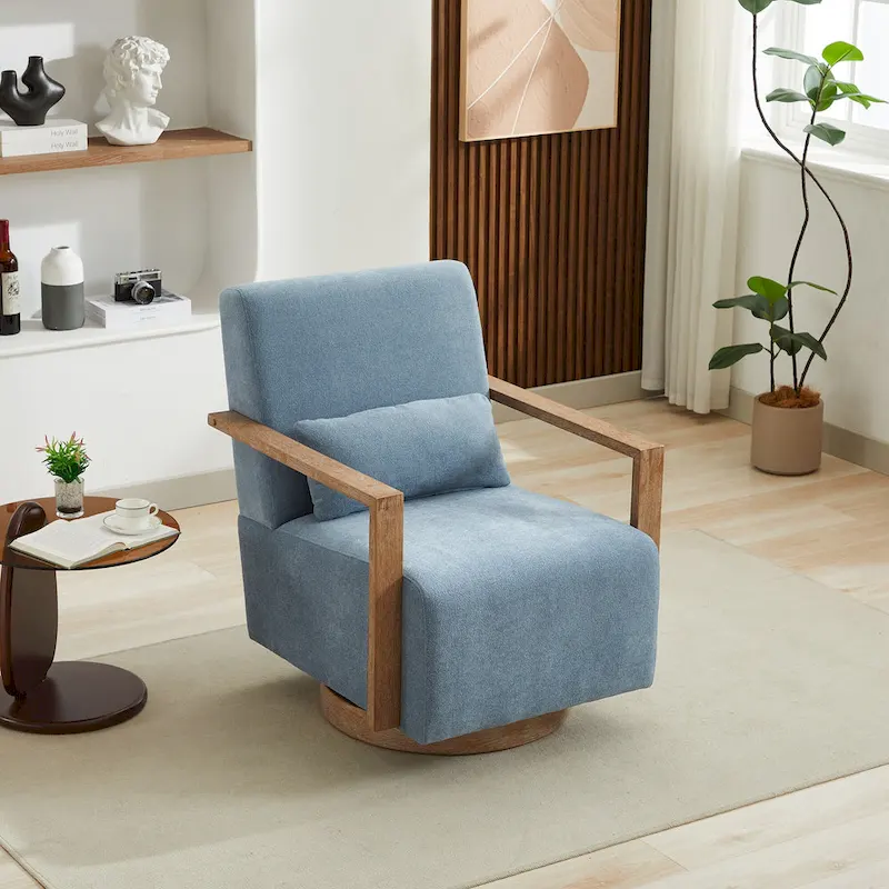 30.31 Linen Blend Upholstered 360 Swivel Accent Chair