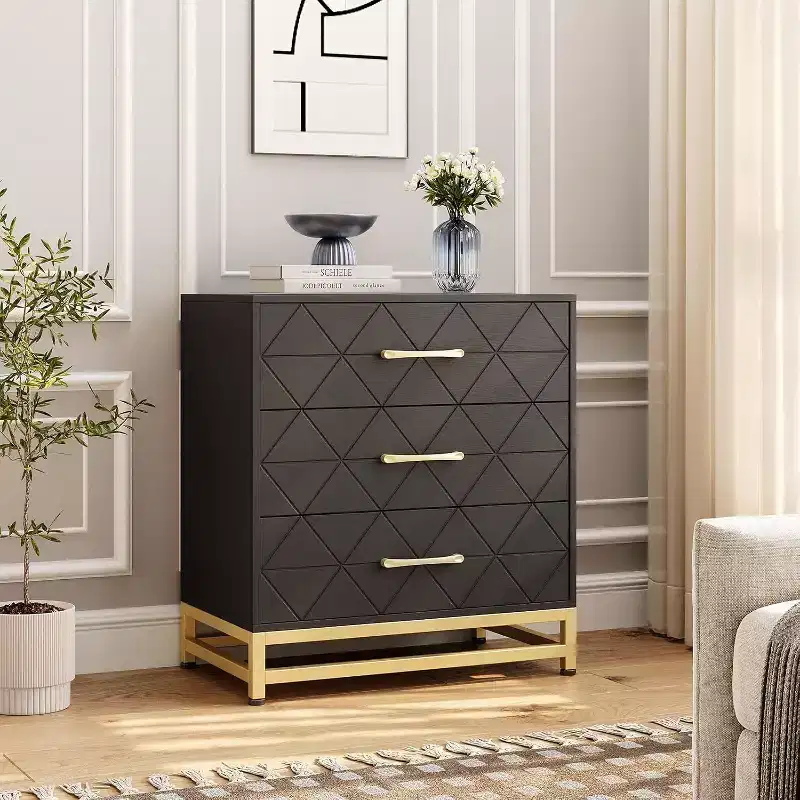 3 Drawer Wooden Dresser, Modern Chest of Drawers with Metal Handles, Storage Organizer for Bedroom and Living Room