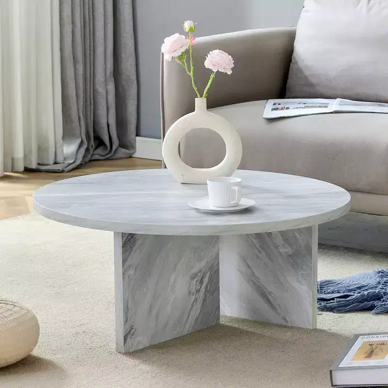 Chic Crate - Nordic Flair Minimalist MDF White Round Coffee Table, Decor Friendly Modern Style, 31.5*31.5*13.98 Inches