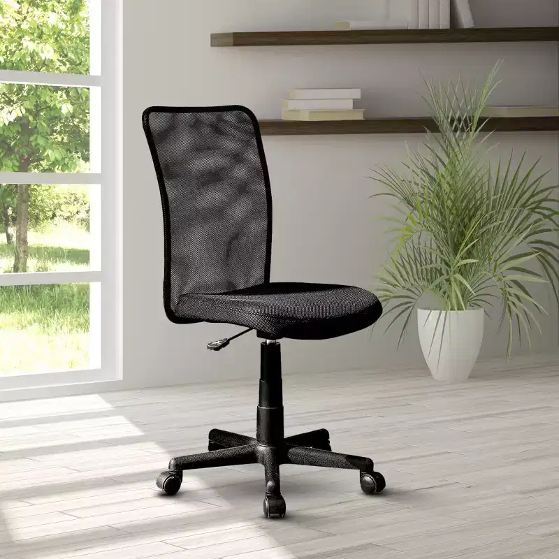 Armless Mesh Office Chair, Desk Chair with Adjustable Height and Universal Wheels, Comfy Chair for Office, Home, Black