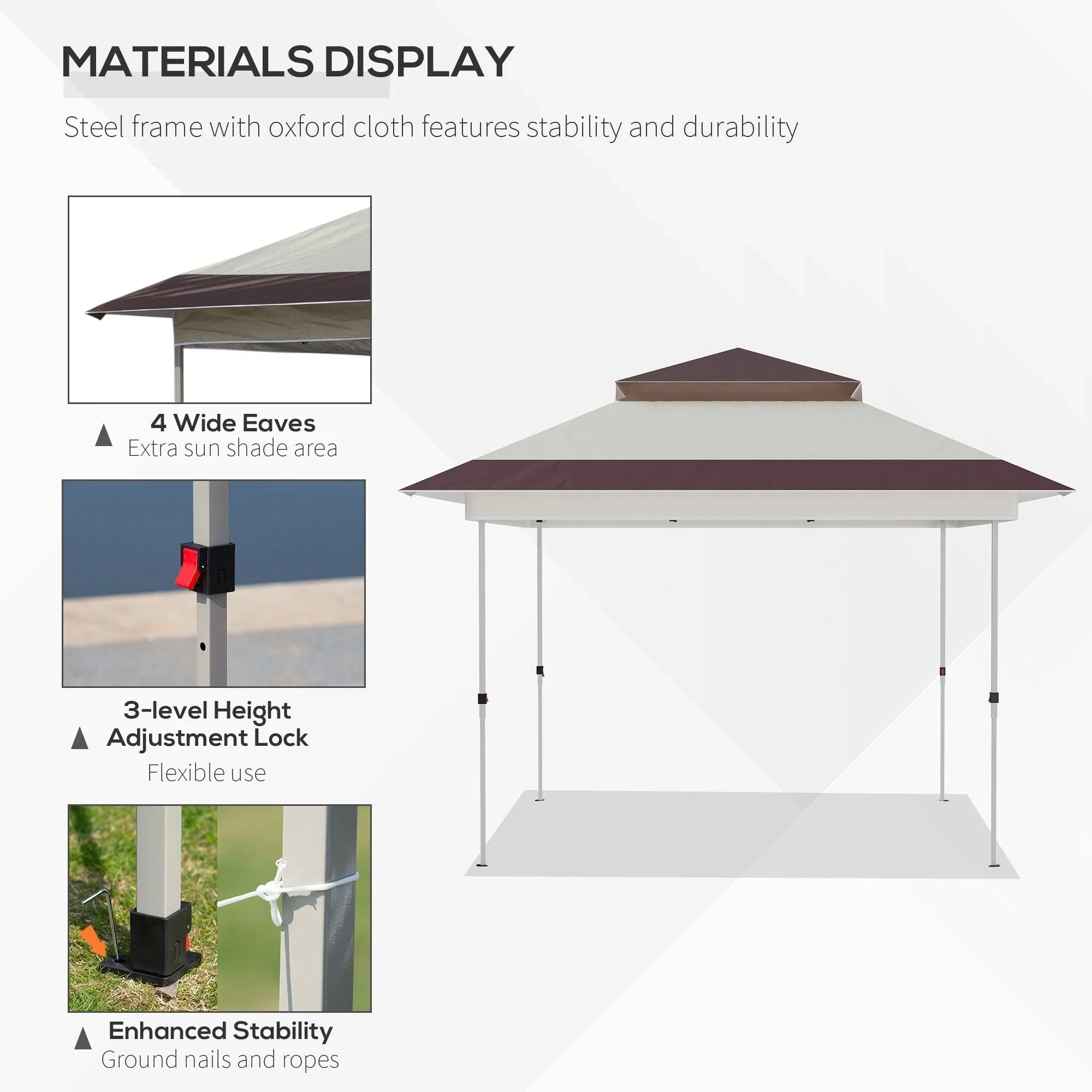 Outsunny 12 x 12 Pop Up Canopy Sun Shade Instant Tent Folding with Mesh Sidewall Netting, 3-Level Adjustable Height
