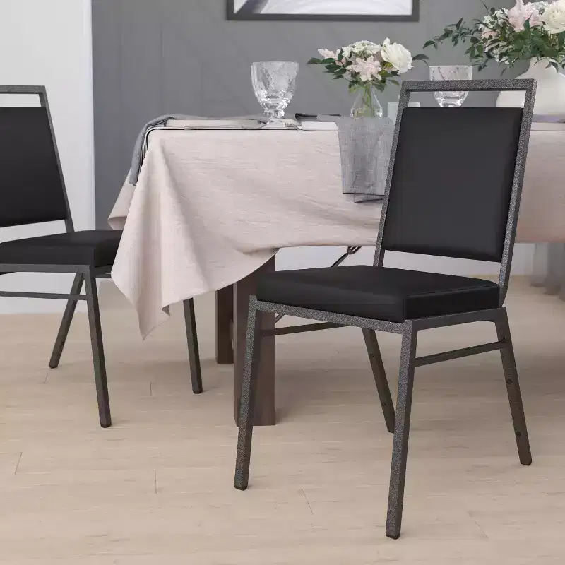 Square Back Stacking Banquet Chair with Silvervein Frame