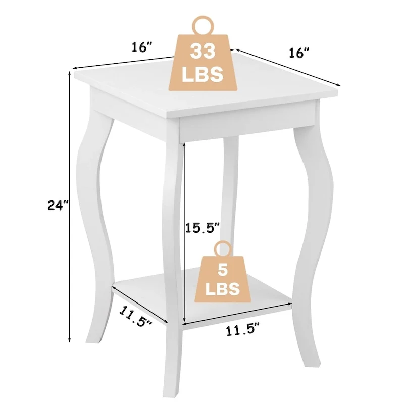 Set of 2 Accent Side Tables with Shelf - 16 x 16 x 24 (L x W x H)
