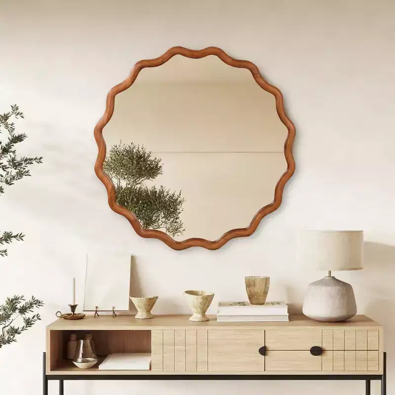 36 Round Decorative Wall Mirror with Wavy Design, Modern Accent Mirror for Bedroom, Bathroom, Living Room, Entryway