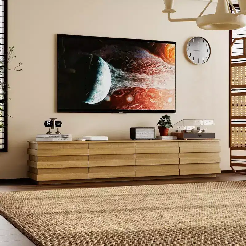 Famapy Modern Wood TV Console with Decorative Strips - Stylish Storage for Living Rooms