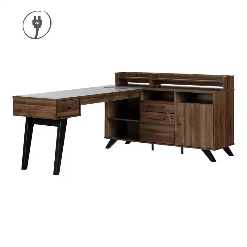South Shore Helsy L-Shaped Desk with Power Bar