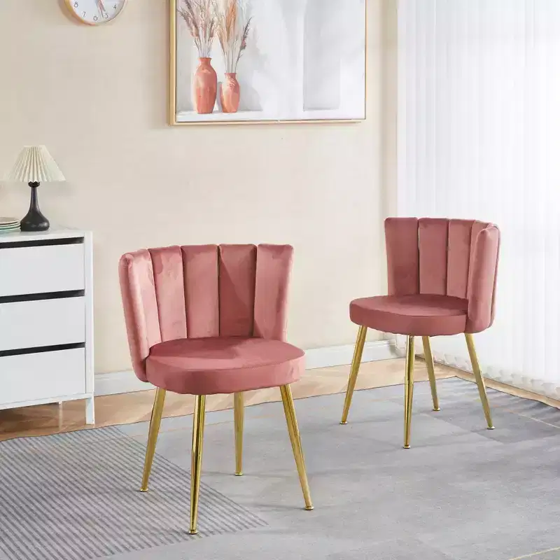 Modern Accent Chair, with Iron Tube Golden Color Legs, Velvet and Comfortable Backrest, Set of 2