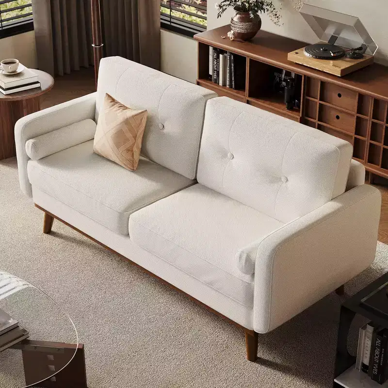 65 Loveseat Sofa, Mid Century Modern Couch Comfy Love Seat Couches, 2 Seater Deep Seat Couch Linen Upholstered Couches for Bedroom Small Space