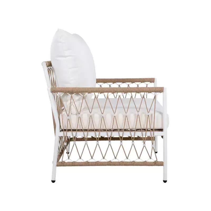 Christopher Knight Home Miles Bohemian Patio Lounge Chair with Handwoven Rope and Cushions (Set of 2)