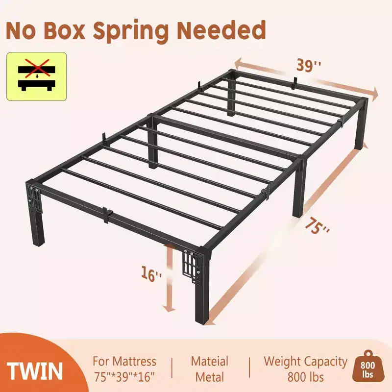Black Metal Platform Bed Frame – Twin/Full/Queen/King, 1-2 Person