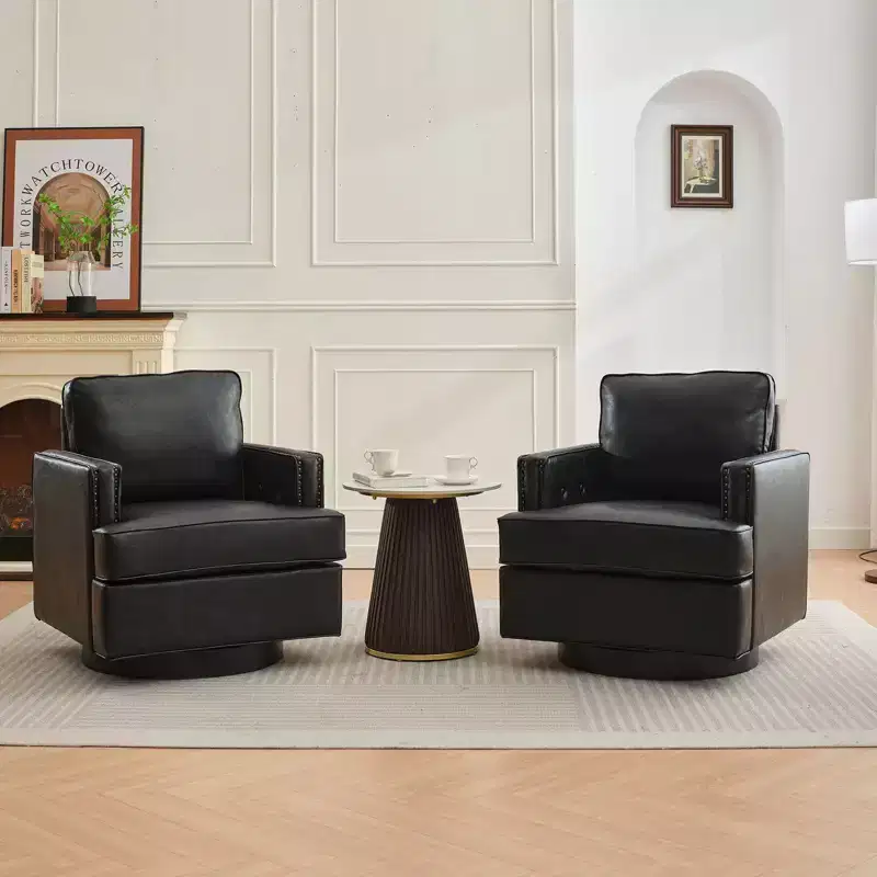 Hyleory Swivel Barrel Chair,31.9 W Modern Leather Accent Chairs Upholstered Comfy 360 Degree Swivel Club Sofa Chair for Living Room(set of 2)