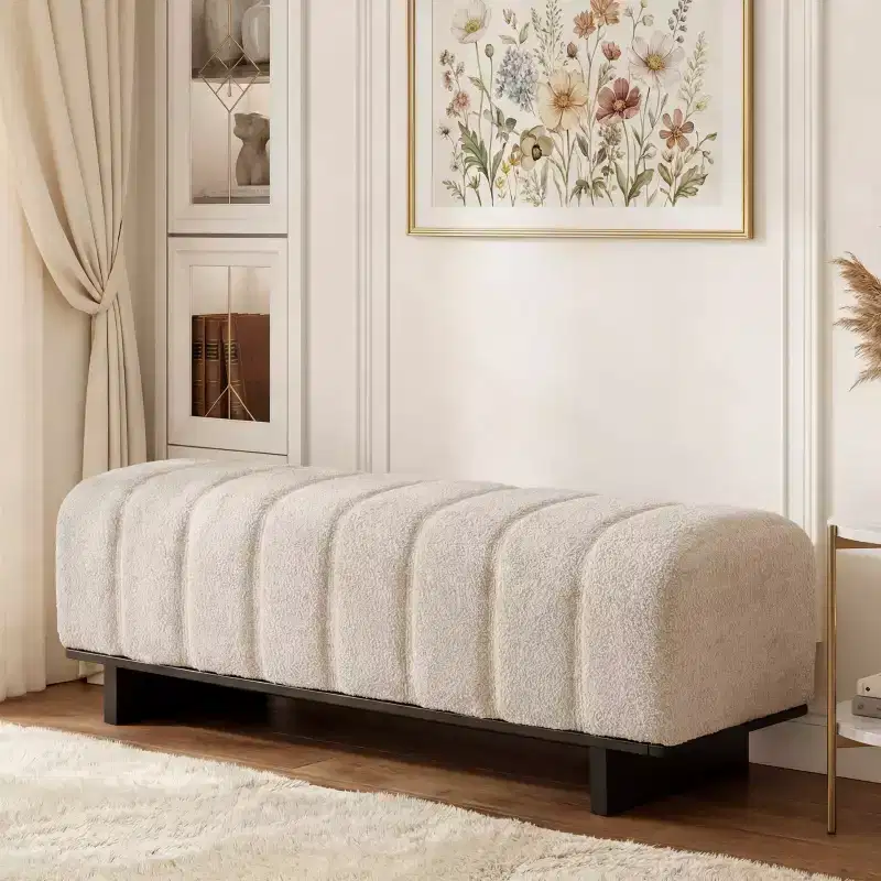 Modern Wooden Upholstered Dining Bench with Rubberwood Legs