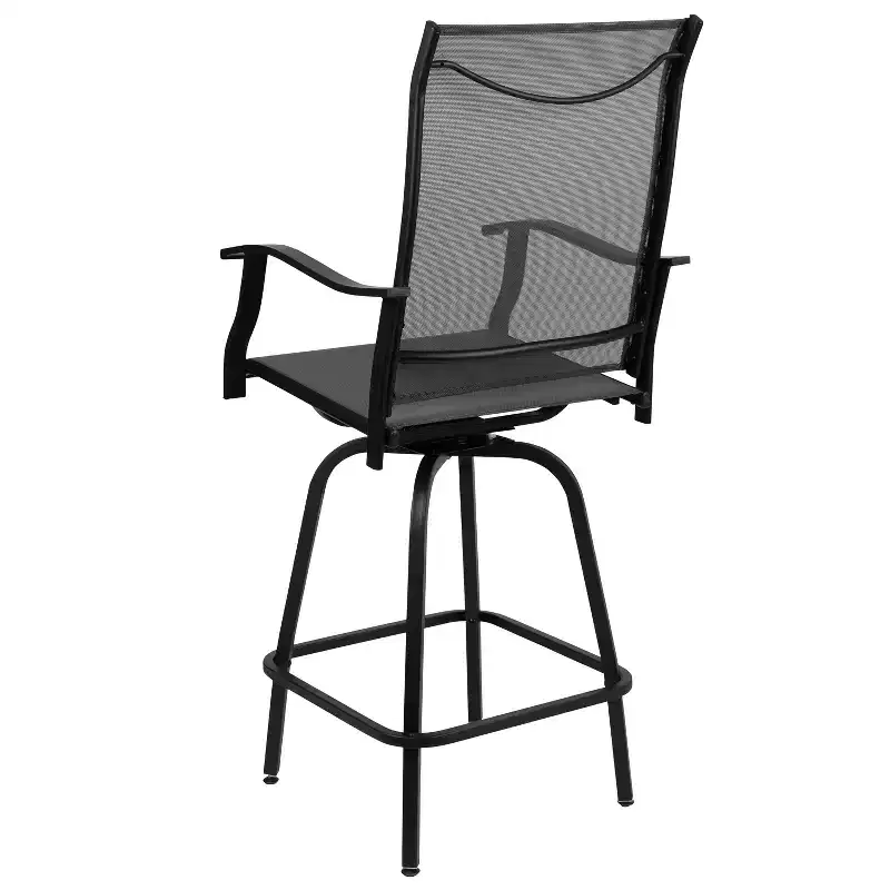 Flash Furniture Valerie Patio Bar Height Stools Set of 2, All-Weather Textilene Swivel Patio Stools and Deck Chairs with High Back & Armrests