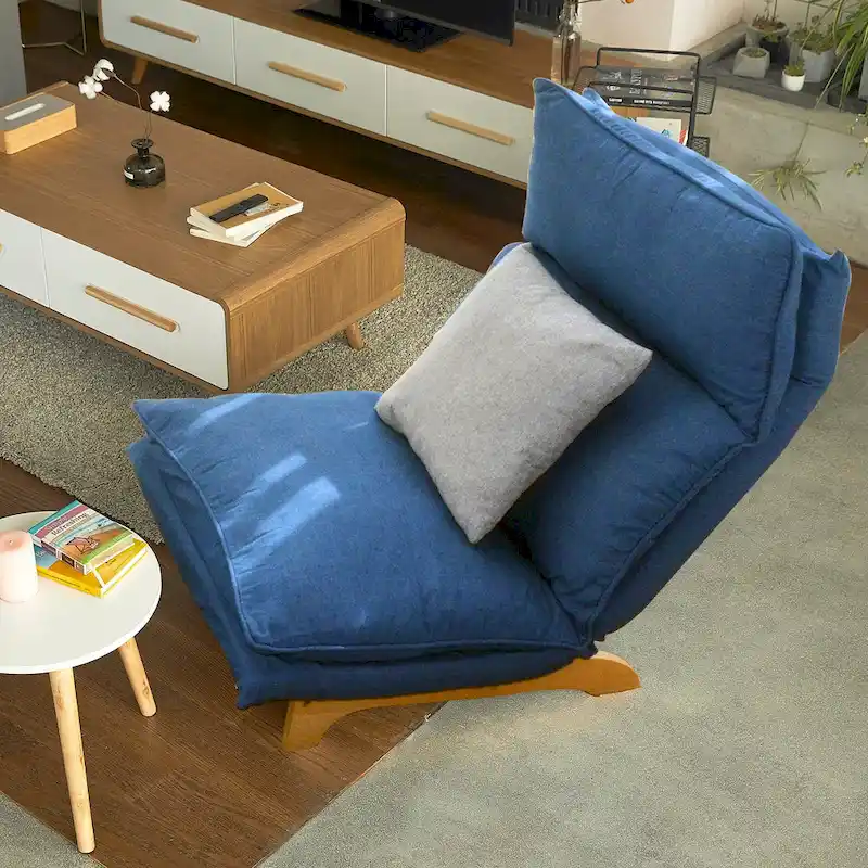 Blue Upholstered Foldable Reclining Leisure Chair - 48W x 27.56D x 37H