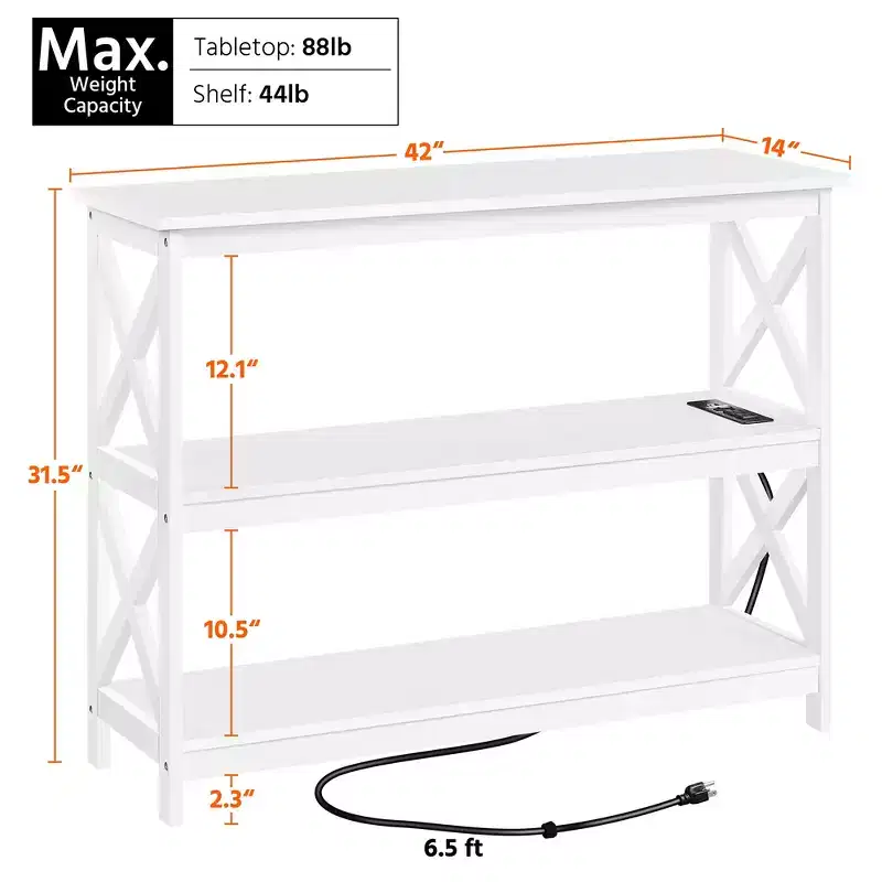 Yaheetech 3-Tier Wooden Console Table with Power Outlet Entryway Table