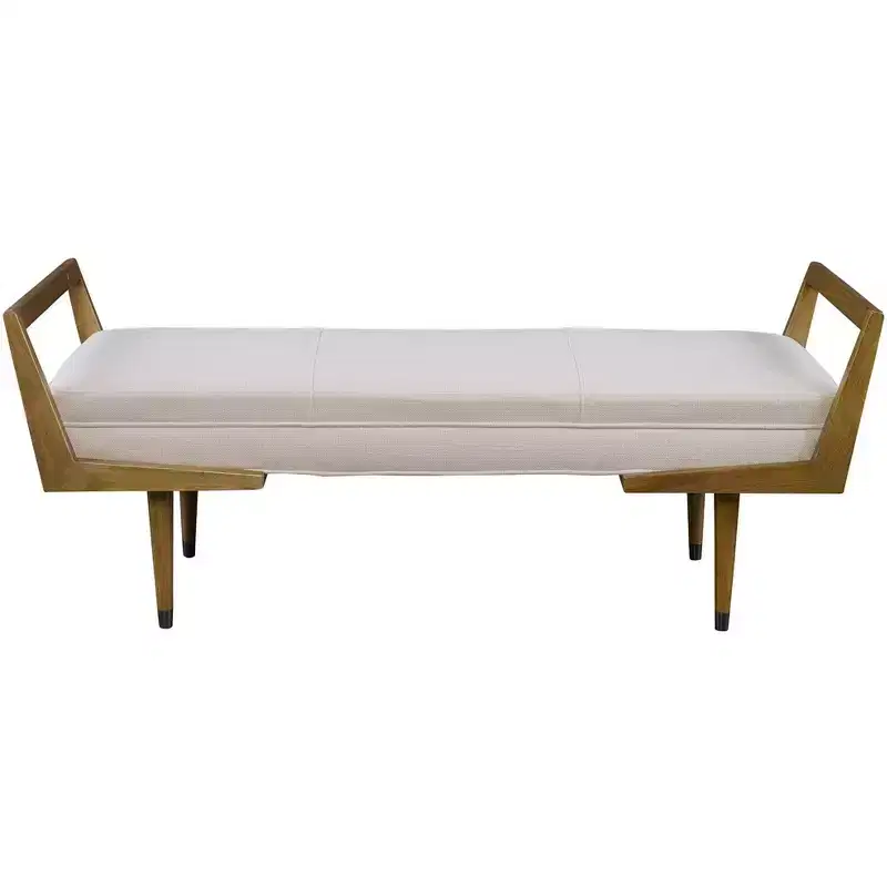 59 Wide Woven Beige Fabric Tufted Bench
