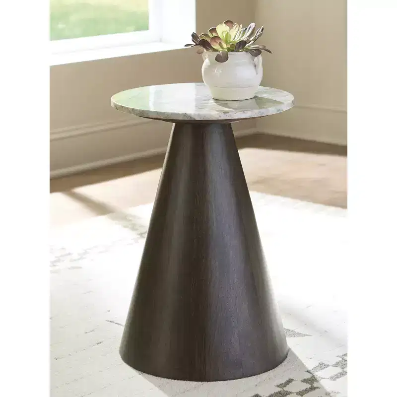 Waltnor Accent Table - Natural Marble Top with Mango Wood Base, Mixed-Material Design