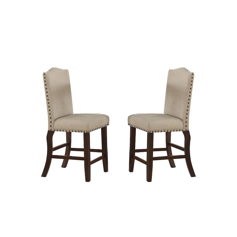 Upholstered Cream Cushion Dinner Chairs, Cherry Brown(Set of 2)