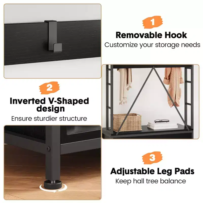 Hall Tree with Bench,Industrial Coat Rack Shoe Storage Entryway Organizer with Storage Cubbies, Mudroom Foyer Shoe Bench Coat Stand for Home