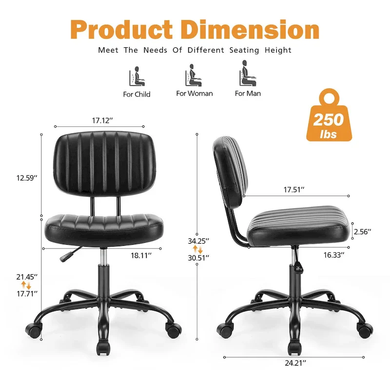 Low Back Task Chair Small Home Office Chair with Wheels