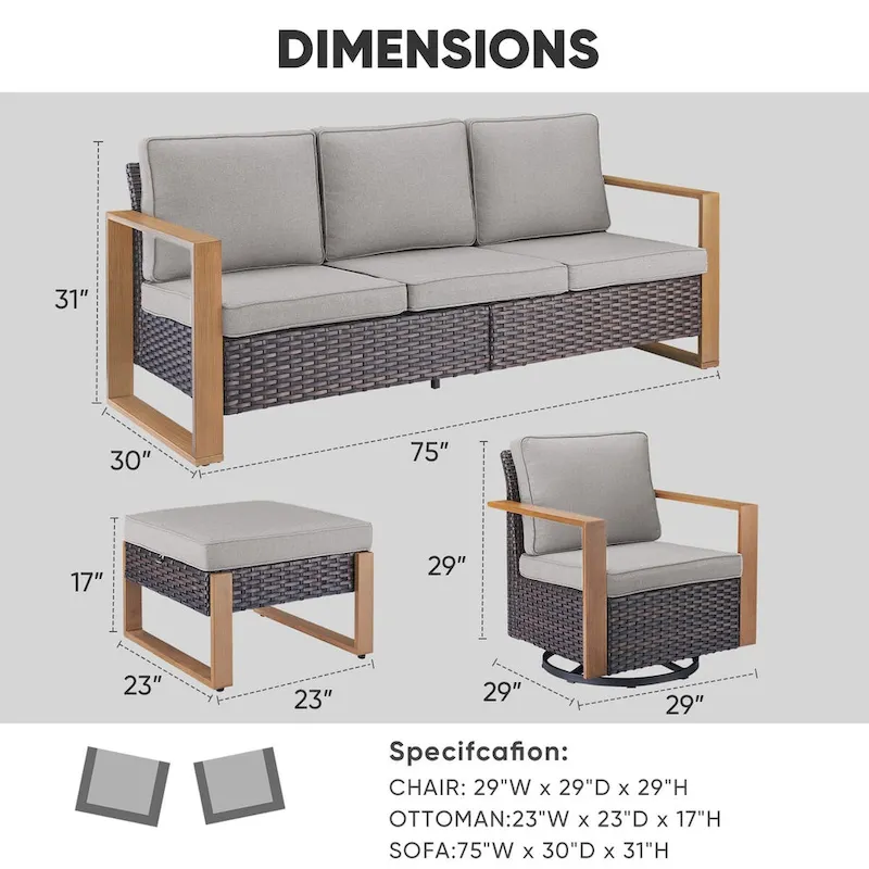 Outside Sofa Ottoman with Rocking Chairs - Brown
