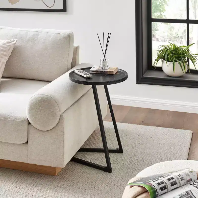 Danya B. 23.3x15.75 Addison Round Couch Side Accent Chair Table with Modern Metal Pedestal Leg