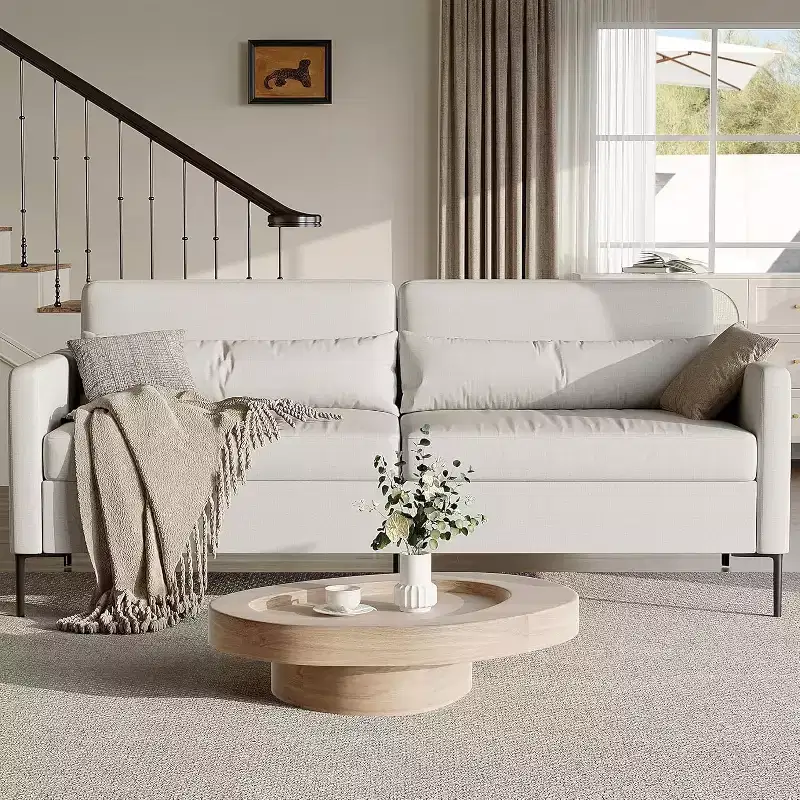 80 Linen Sofa, 3 Seater Sofa, Modern Couch and Sofa, Comfy Armrests and Seats and Backrests
