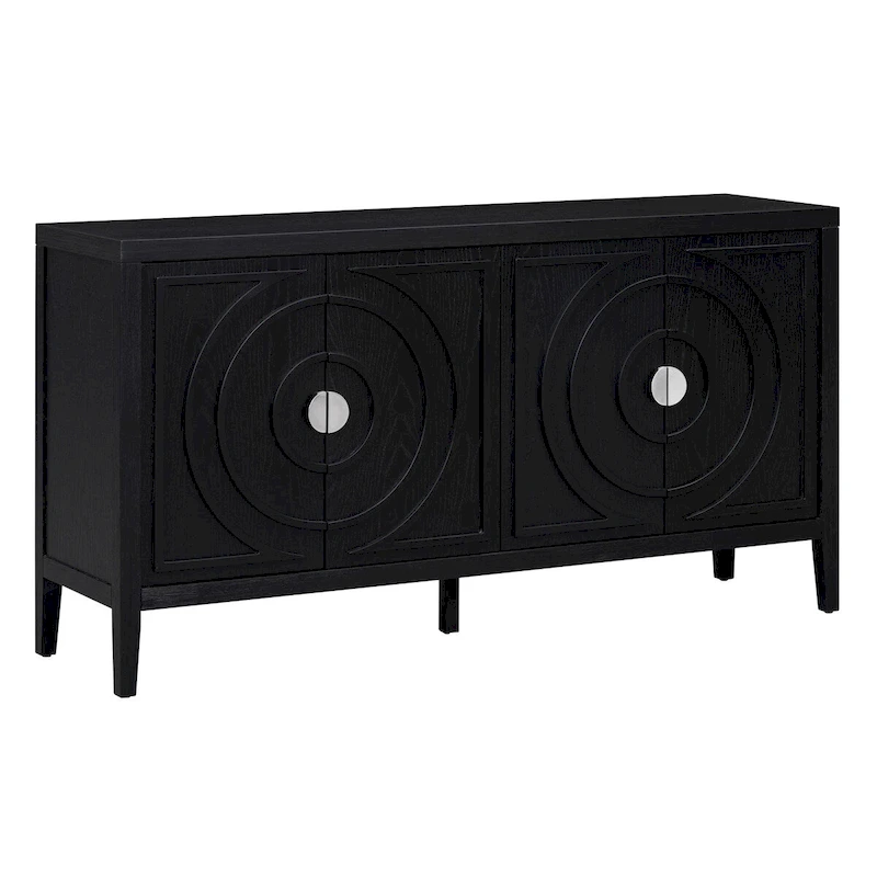 Retro Sideboard Doors with Circular Groove Design Round Metal Door Handle - 60L x 16W x 32H