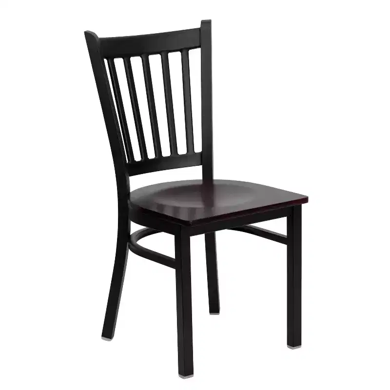 Black Metal Frame Vertical Back Dining Chair – Vinyl or Wood Seat, Seats 1