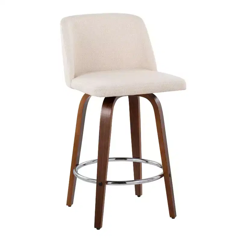 Set of 2 Upholstered Counter Height Swivel Barstools with Footrest, 25.5