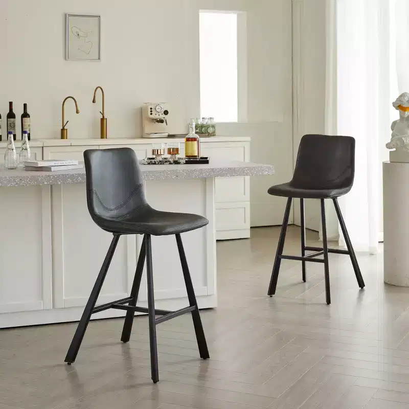Okak Modern Set of 2 Bar Stools Kitchen Island Chairs with Ergonomic Curved Backrest & Footrest,Faux Leather Counter Stools