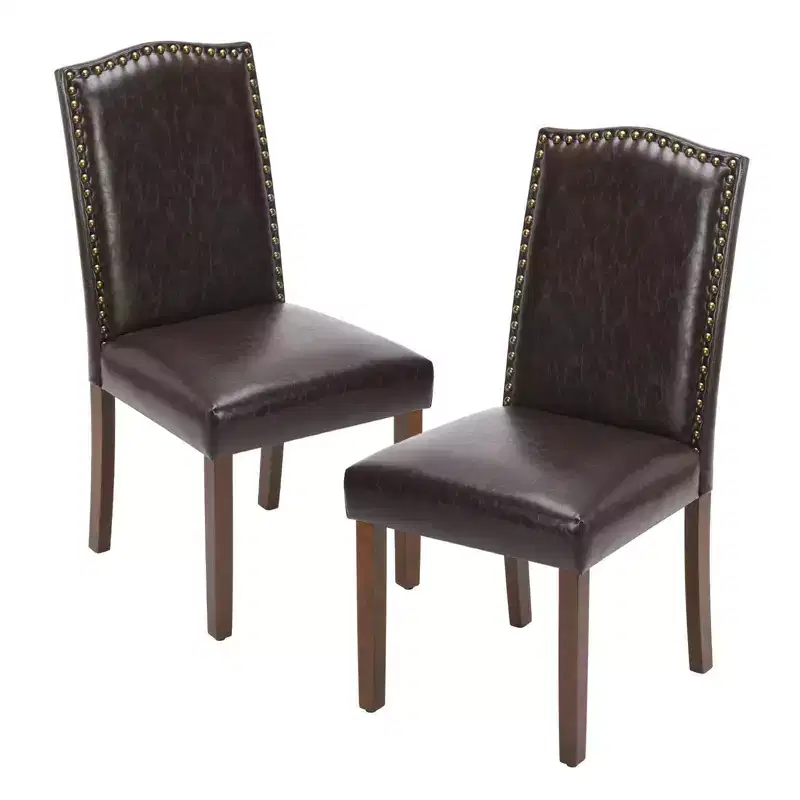 Okak Modern Dining Chairs Set of 2 with Nailhead Trim, Faux Leather Dining Chairs with Wooden Legs, Kitchen Chairs for Dining Room