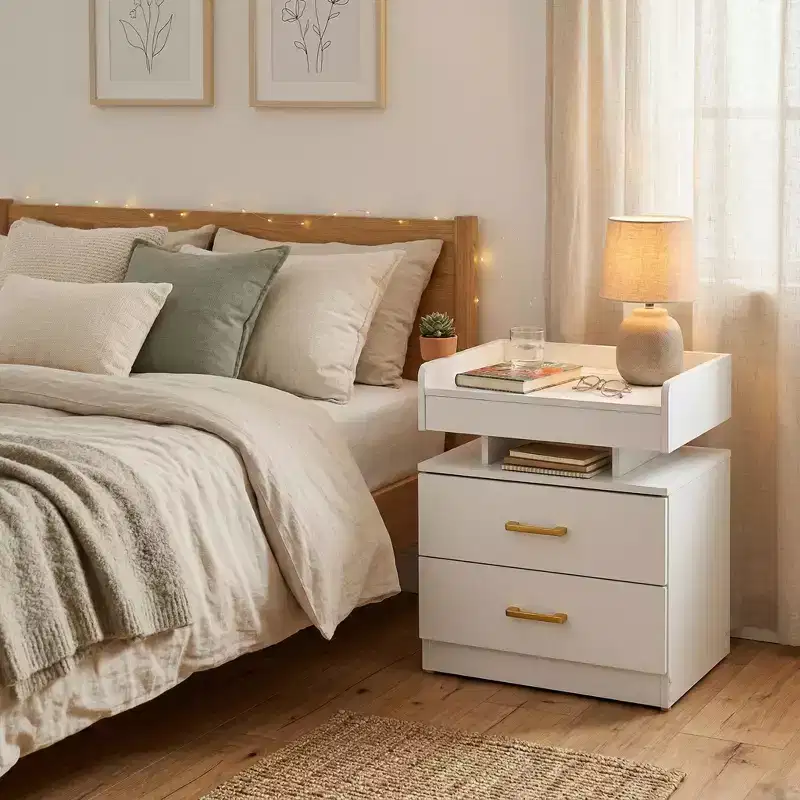 Floating Nightstand with LED Lights and USB Charging, 2-Drawer Bedside Table