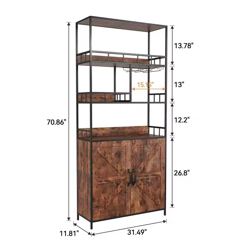 Bakers Rack with Storage, Farmhouse Freestanding Small Kitchen Pantry Hutch Tall Door Thickened Counter, Coffee Bar Storage Shelves
