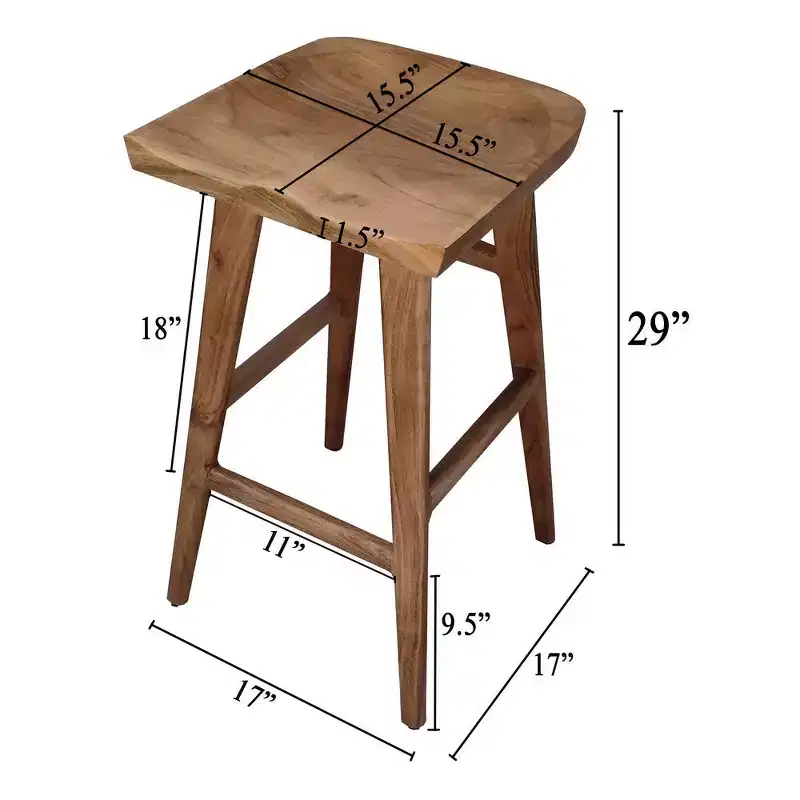 Royal Hampton 29 Inch Backless Barstool, Handcrafted Saddle Seat, Acacia Wood