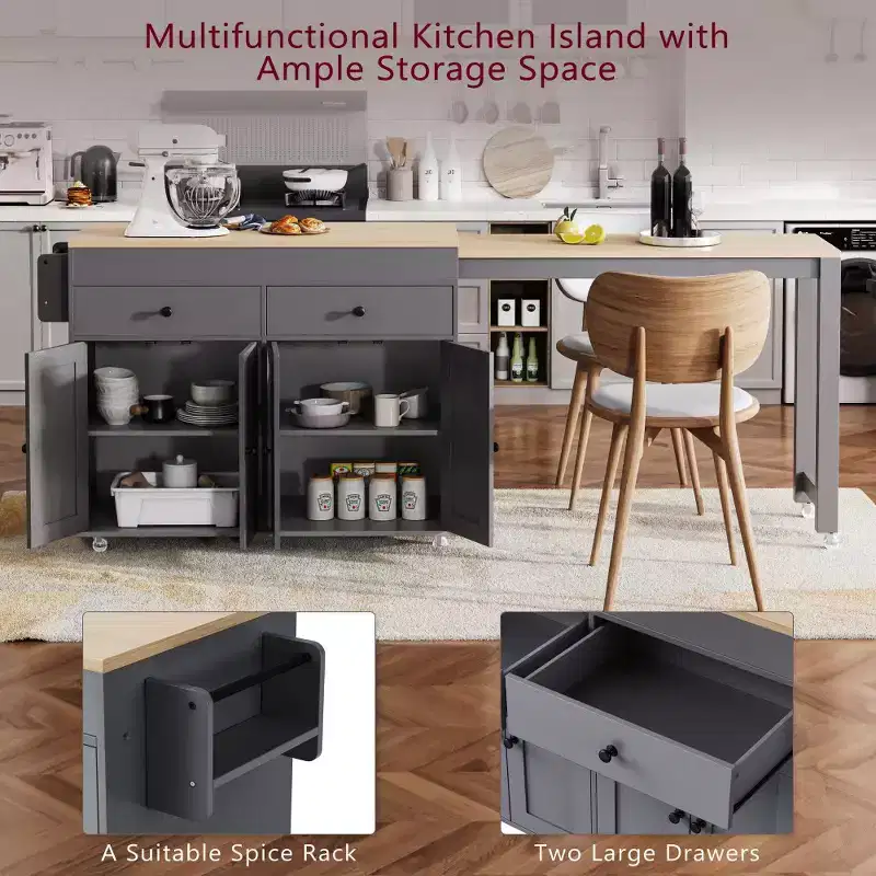 Kitchen with Dining Table, Kitchen Table with Outlet,2 Drawers 2 Side Shelves