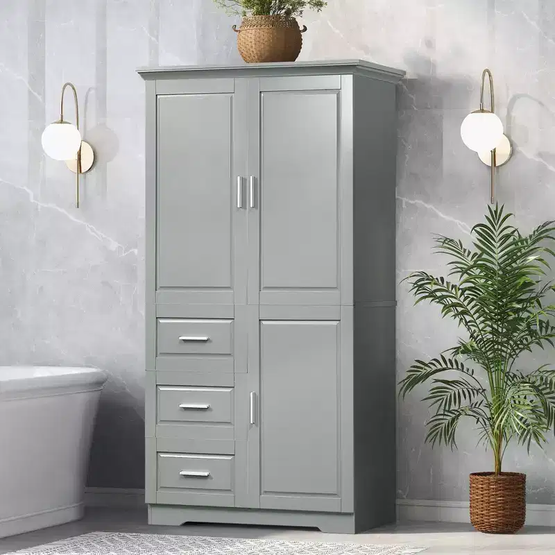 GDFStudio Sienna Modern Wood Freestanding Bathroom Storage Cabinet with Three Drawers and Adjustable Shelf