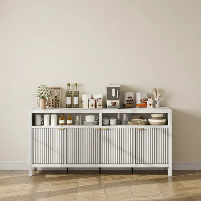 4-Door Fluted Sideboard with Adjustable Shelves