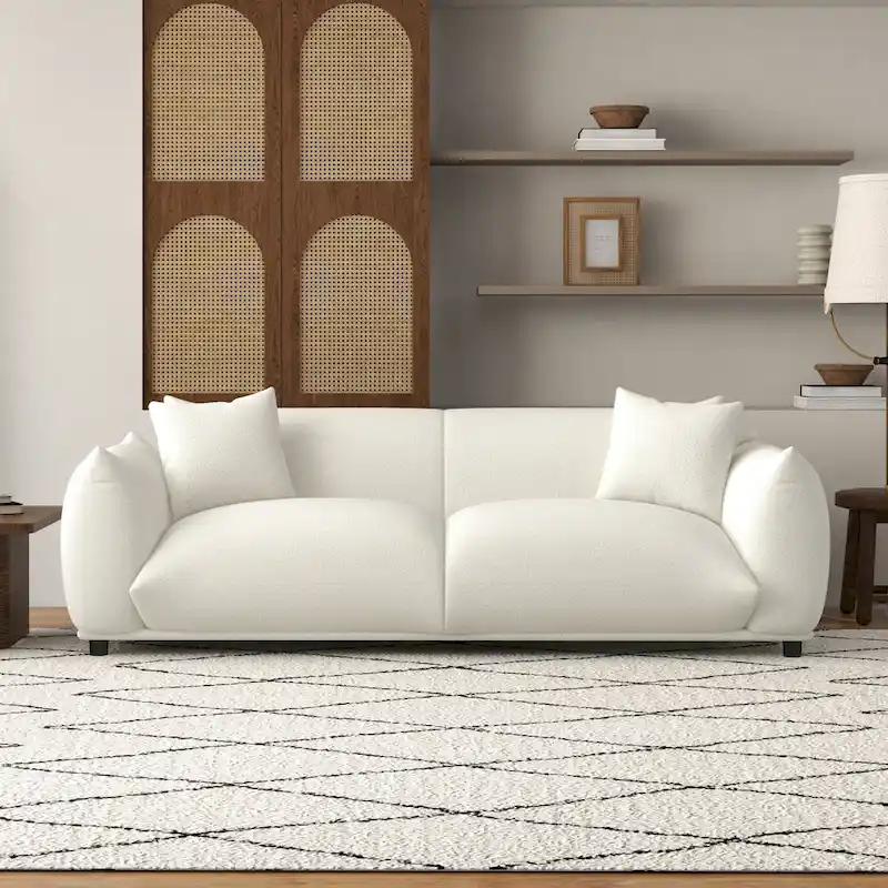 Cream Mid-Century Modern French Boucle Sofa, 2-Seat