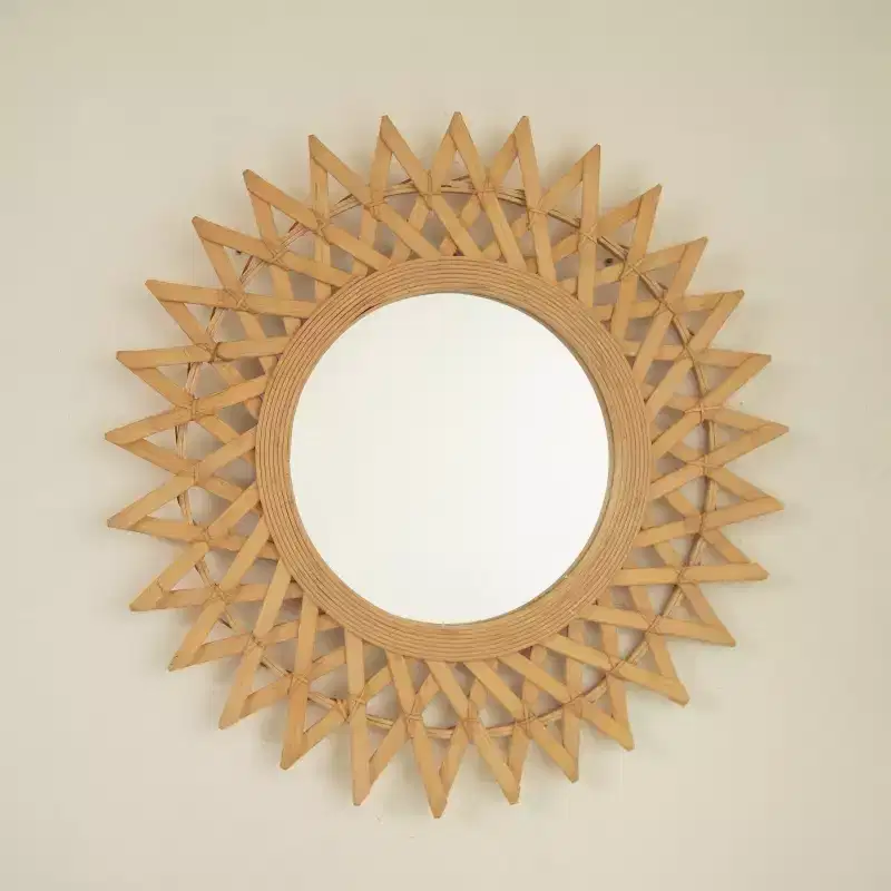 24 Modern Round Bamboo Decorative Wall Mirror with Woven Craft, Small Circle Mirror for Entryway or Living Room - Panipeachy