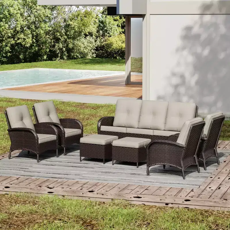 UPTIOT Outdoor Swivel Chair Set: 1 Sofa, 4 Swivel Chairs, 2 Ottomans & All-Weather Design